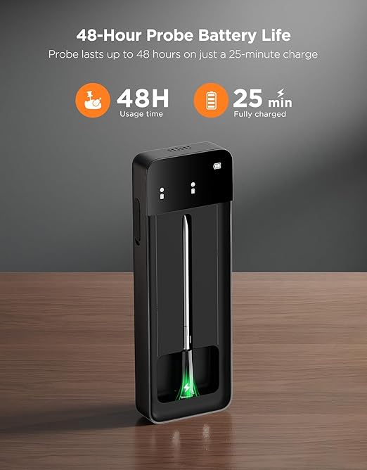 GoveeLife Bluetooth Wireless Meat Thermometer with Digital Standalone LCD Base, WiFi Unlimited Range, ±1.8℉ Accuracy, Food Grade Internal Ambient Sensor Probes for Kitchen, BBQ, Grill, Oven, Smoker