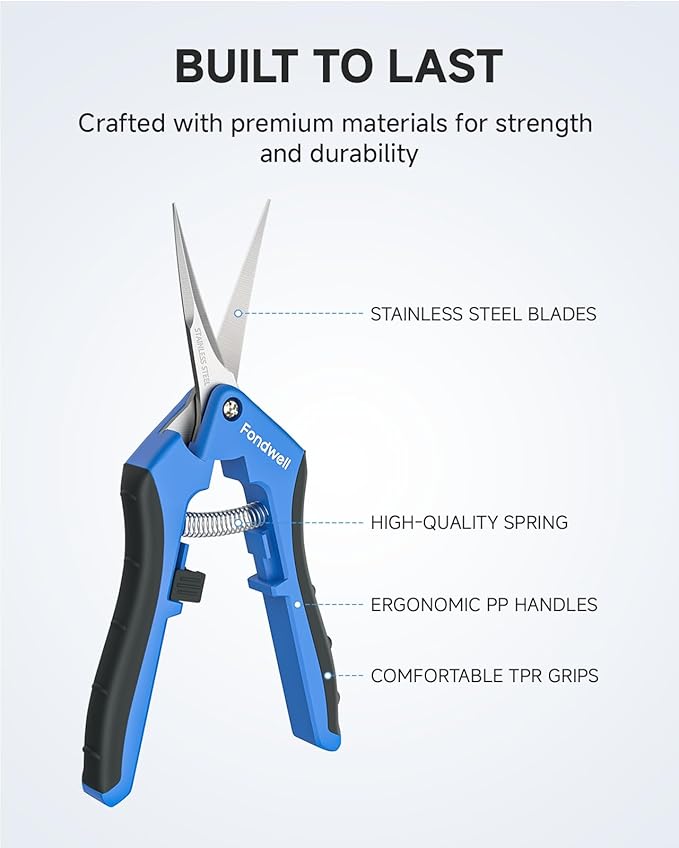 Fondwell 6.5" Gardening Scissors Trimming Shears: 2 Pack of Trimming Scissors for Buds - Comfortable Hand Pruners with Curved Blades