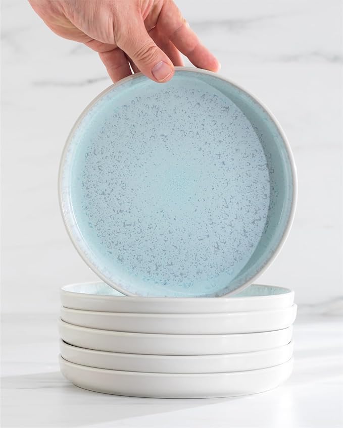 Stoneware dinnerware set 4 persons 16 pcs – Modern style plates and bowls set ceramic – Dishwasher, microwave and scratch resistant – Bowl and plate set – Dinner service Pure Living beige & light blue