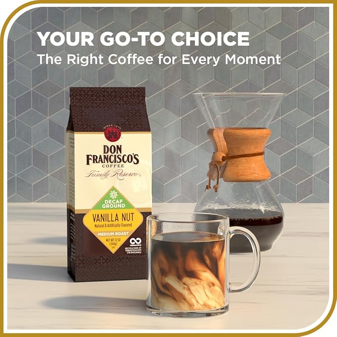 Don Francisco's Decaf Vanilla Nut Ground Coffee, Medium Roast – Flavored 100% Arabica, 3-Pack (12 oz Bags), Premium Coffee for Drip, Pour Over & French Press