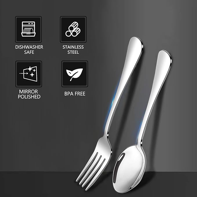 SANTUO Forks and Spoons Set, 6PCS 7.3" Salad Forks and 6PCS 7.3" Soup Spoons, Stainless Steel Silverware set of 12, Mirror Polished & Dishwasher Safe