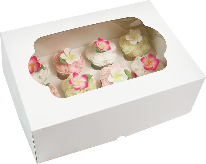 Global Sugar Art Auto-Popup Extra Deep Quarter Sheet Cake & Cupcake Box with Window and Cupcake Insert, White 14 x 10 x 5 Inches, 5 Count