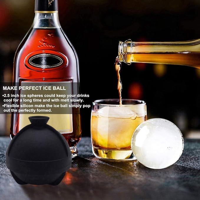 Ice Ball Molds, 2 Pack Sphere Molds With Built-in Funnel, Silicone Freezer Press Maker for 2.5 Inch Round Cubes - Whiskey, Cocktails, Bourbon