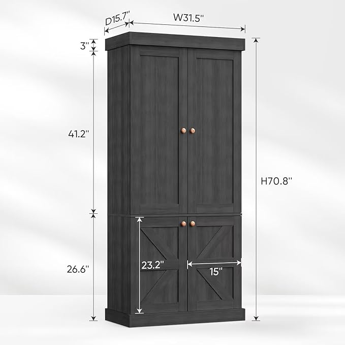70.8" Tall Bookshelf with Doors, Farmhouse Modular Bookcase with 4-Tier Adjustable Shelves, Large Storage Cabinet for Home Office, Living Room, Black, Set of 4