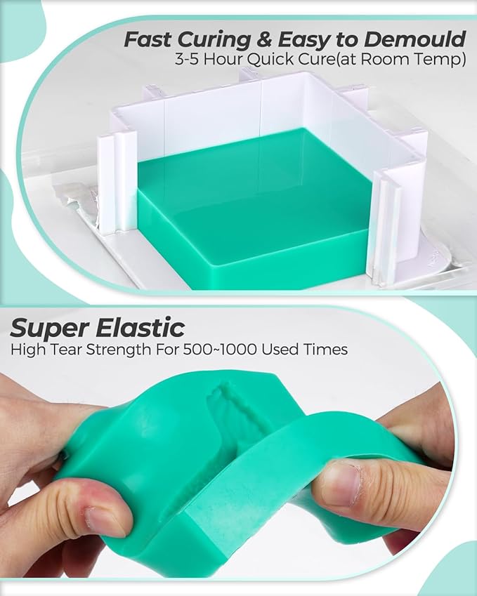 Nicpro 74oz Silicone Mold Making Kit, 20A Platinum Liquid Silicone Rubber, Jade Green Flexible, Silicone Molds Maker Mix Ratio 1:1 for Casting 3D Resins Molds DIY with Molds Housing, Mixing Cups