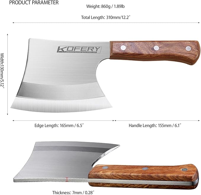 KOFERY 6.5" Meat Cleaver Knife - Heavy Duty Bone Chopper, Axe Bone Breaker with Pear Wood Handle, Butcher Knife for Kitchen and Restaurant