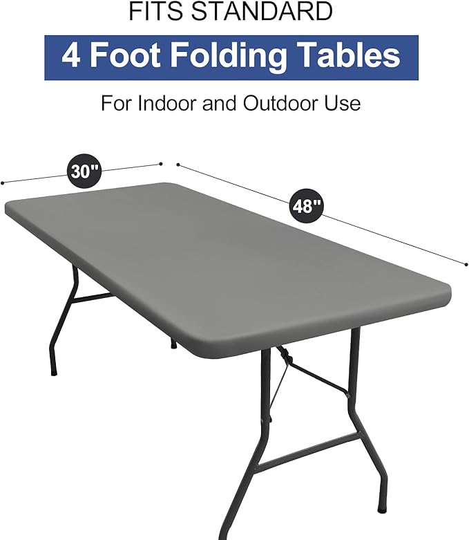 homing Rectangle Table Cloth Cover, Waterproof Polyester Elastic Fitted Tablecloth, Fits for 4 Foot Folding Tables, Washable Table Protector for Picnic, Camping, Outdoor (Grey, 30" x 48")