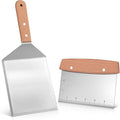 Griddle Scraper for Blackstone, Heavy Duty Stainless Steel Grill Scraper,Dough Scraper Cutter for Bread and Pizza Cutter, Griddle Scraper Chopper Multipurpose Kitchen Utensil (Spatula and Scraper)