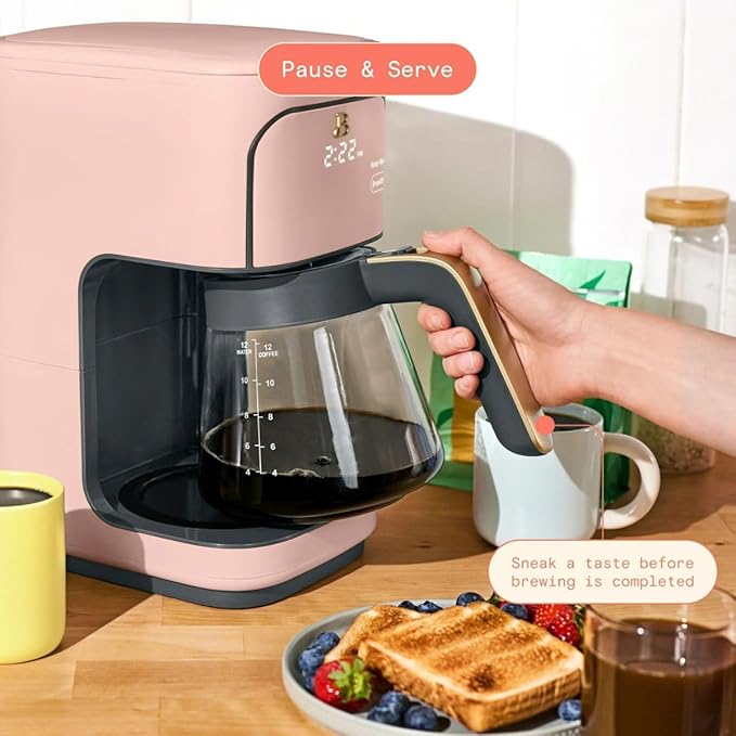 Beautiful 12-Cup Programmable Coffee Maker – Auto Brew, Digital Timer, Glass Carafe (Rose)