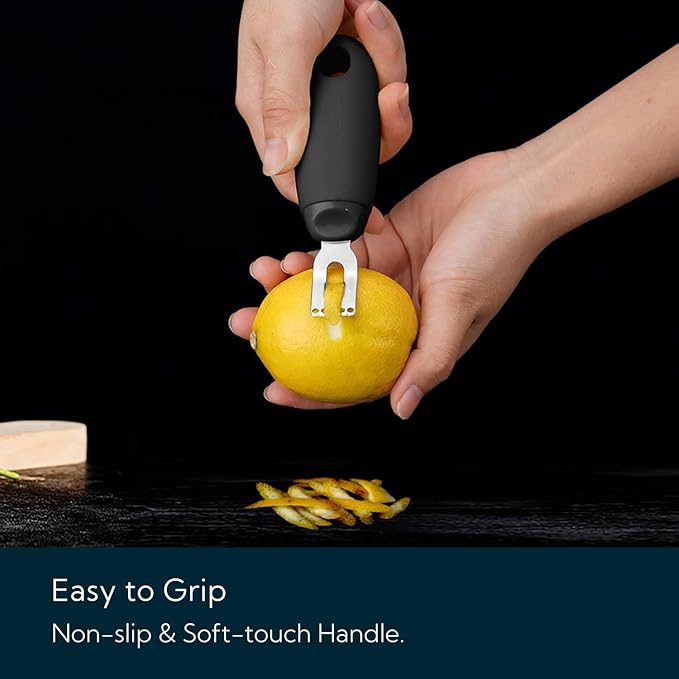 KITCHENDAO Citrus Lemon Peeler Zester Tool to Save Effort, Ultra Sharp Lemon Rind Twist Peeler Tool Bar Bartender Lime Lemon Stripper for Cocktails Kitchen, Black, KD0482B