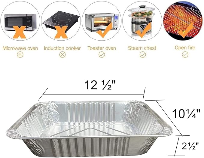 Aluminum Pans 9x13 Disposable Foil Pans (10 Pack) Half Size Deep Steam Table Pans Extra Thick for Baking, Cooking, Roasting, Heating, Serving & Lining Steam-Table Trays