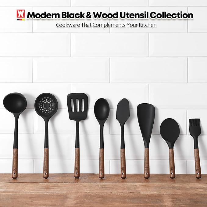 Silicone Slotted Large Spatula: Cooking Turner with Wooden Handle for Flipping and Lifting, Heat Resistant Cookware, BPA Free, Protects Surfaces with Gentle Head Design