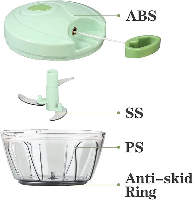 Cambom Manual Food Chopper Vegetable Cutter, Hand String Vegetable Chopper Onions Cutter for Vegetable Fruits Nuts BPA Free Food Safe Material, 550ml Green