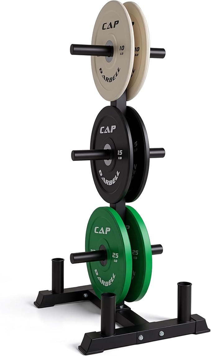 CAP Barbell 2-Inch Olympic Bumper Plate Weight Set with 6 Post Rack | 100-370 lbs | Multiple Options