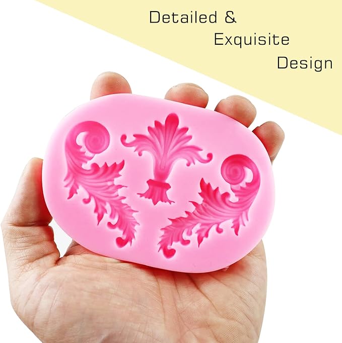 Silicone Fondant Molds, AIMEIKI 3 Pack 3D Baroque Fondant Molds Scroll Border Lace Silicone Molds Curlicues Gum Paste Candy Chocolate Molds for Birthday Wedding Party DIY Cake