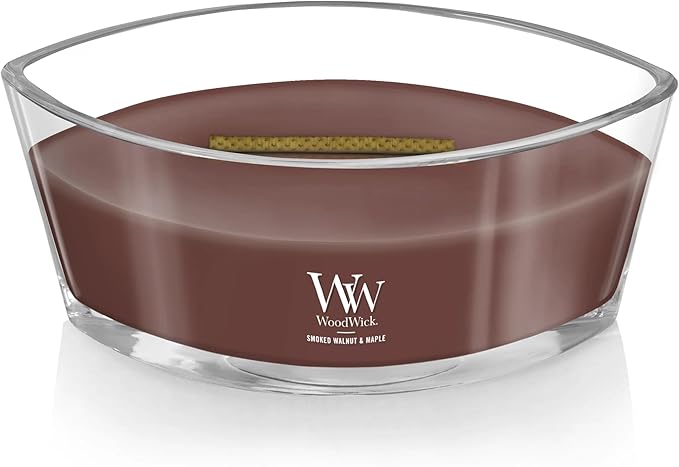 WoodWick Smoked Walnut & Maple Holiday Candle Gifts for Women and Men, 16 oz Ellipse Candle with Crackling Wick