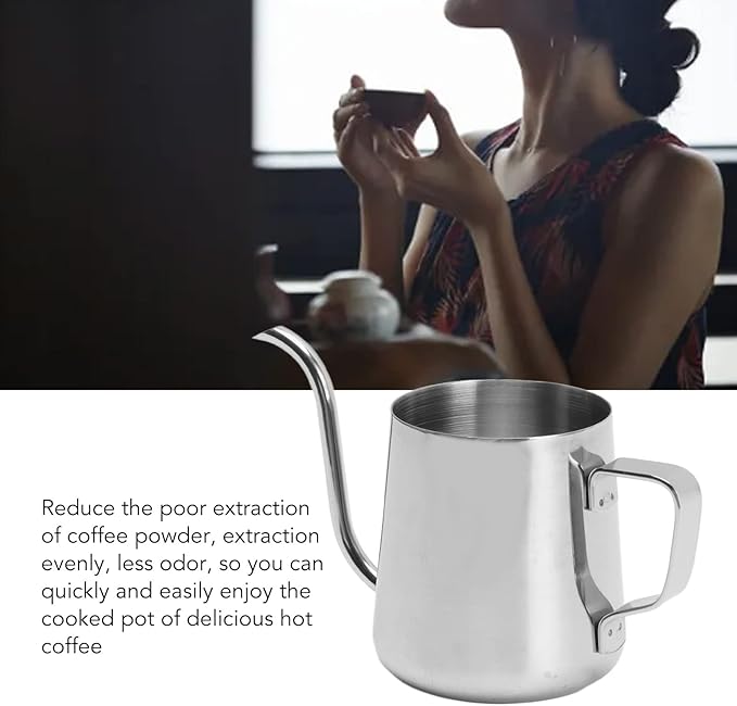 Pour Over Coffee Kettle, Stainless Steel Gooseneck Spout Pour Over Coffee Kettle Long Narrow Drip Spout Coffee Tea Pots for Pour Over Coffee, Home Brewing, Camping (8.5oz, Silver)