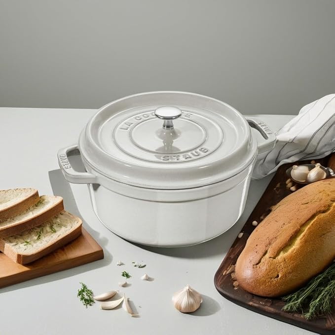 Staub Cast Iron 2.75-qt Round Cocotte - White Truffle, Made in France