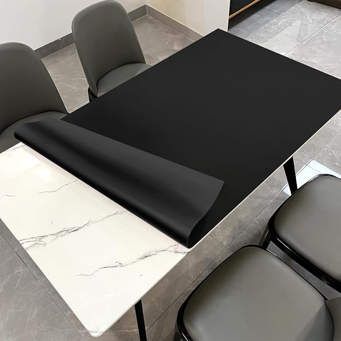 Large Leather Desk Mat - 40x80 Inch Waterproof Easy to Clean Can Conceal Flaws Protector The Table Top from Scratches Used for Dining (Black+Black 40x80)