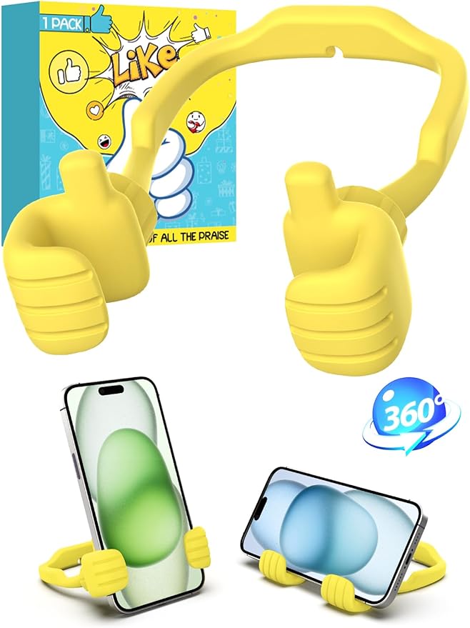 Stocking Stuffers for Teens Boys Girls Cell Phone Stand: Upgrade Adjustable Thumbs Up Lazy Phone Holder for Desk Fun Birthday Gifts for Grandma Adults Husband from Wife (Yellow, 1)