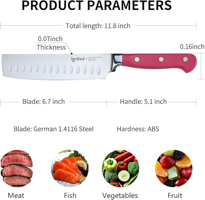 Nakiri Knife, 6.7 Inch, German High Carbon Steel, ABS Handle, Vibrant Colors, Cleaver, Gift Box