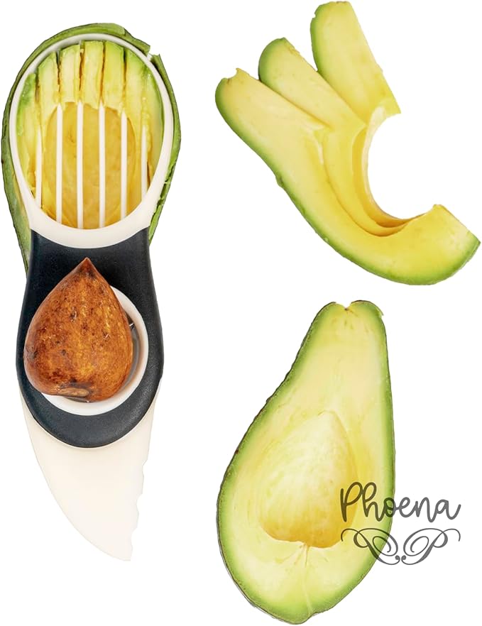 Avocado Fruit Slicer Pitter 3 in 1 Banana Dragon Fruit Peach Pear Passionfruit White & Black Kitchen Gadget Tool Comfortable to Grip Core Remover Food Safe Fruit & Vegetable PHOENA