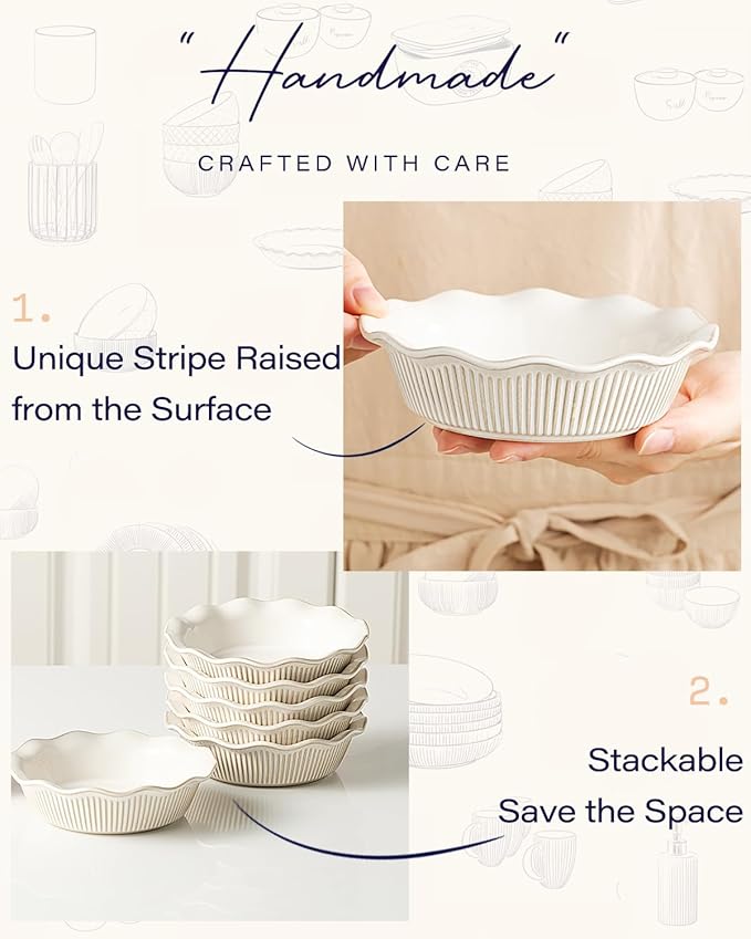 getstar Ceramic Mini Pie Pan Set of 6, Small Pie Dish for Baking, Non-Stick, Oven & Dishwasher Safe, Quiche Baking Dish, Pie Plate, Deep Dish Pie Pan (Stripes)