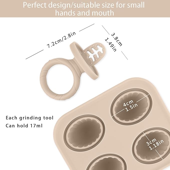 Silicone Baby Ice Pop Molds with Easy-Grip Handles, 4-Cavity Frozen Treat Tray for Toddlers, Mini Popsicle Maker for Teething Relief, Fruit Puree & Breastmilk Snacks (Beige)
