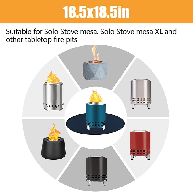 Round Fire Pit Mat Compatible with Solo Stove Mesa Accessories, Fire Proof Mat Compatible with Solo Stove Mesa Table Mat Under Fire Pit,Small Under Grill Mats for Outdoor Grill Table Top Protection