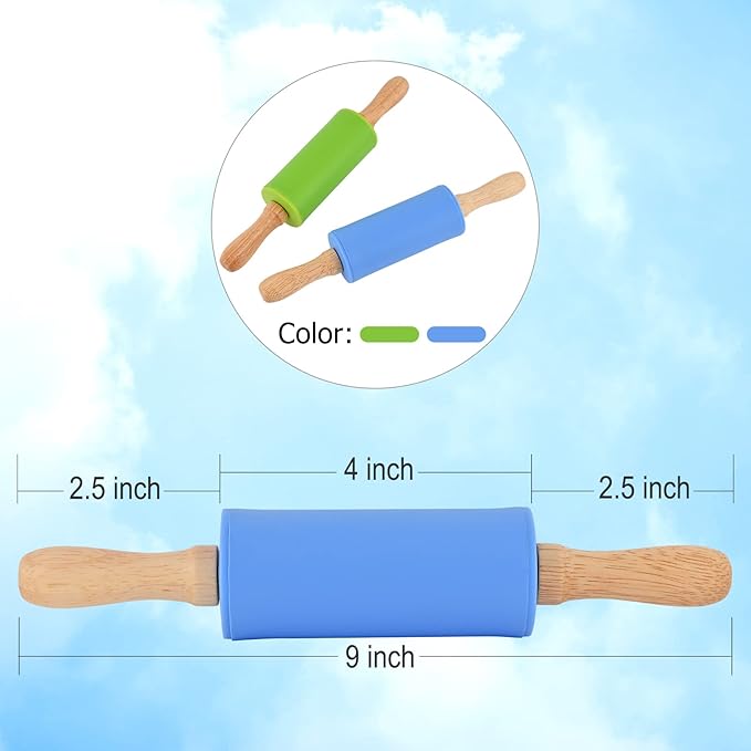Mini Silicone Rolling Pin for Kids, Non-stick Surface Wood Handle, 9 Inch 1 Pack Red Christmas Tree