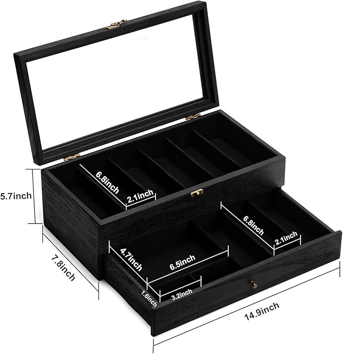 Knife Display Case, 2-Layer Pocket Knife Case Display & Storage Knives, Solid Wood Knife Case for Collections, Gift for Boyfriend Fathers Day Birthday Gifts(Black)