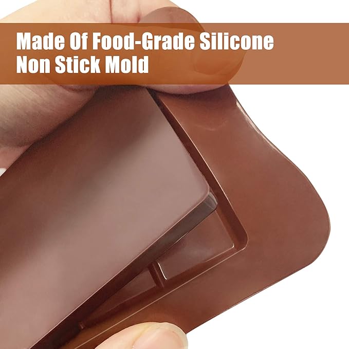 Walfos Break-Apart Chocolate Molds, Non-Stick Silicone Chocolate Bar Mold, Food Grade Candy Bar Mold, Perfect for Energy Bar, Cocoa Mini Bar, Basic Bites, 4 Pack