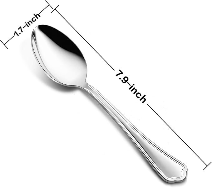 Dinner Spoons Set of 12, E-far 7.9 Inch Stainless Steel Soup Spoons Tablespoons for Home, Kitchen or Restaurant, Non-toxic & Mirror Polished, Scalloped Edge & Dishwasher Safe