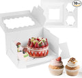 10 Packs bento cake box and Cupcake Box 3 Holes Fit 2 Cupcakes and 1 Mini Cake Box with Clear Window and Stickers for Wedding Birthday Party Bakery pastry boxes(White, 1+2(10Pack))