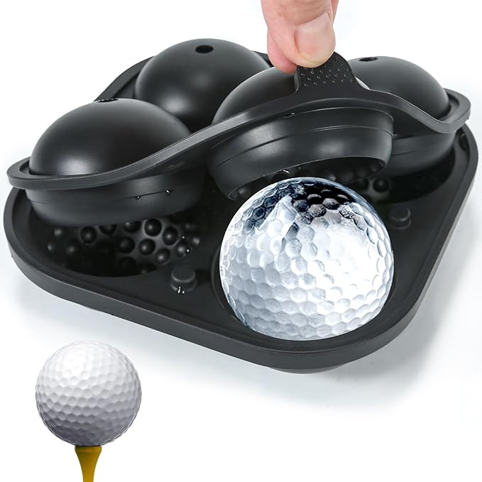 4 Holes Ice Cubes Silicone 2.5 inch Golf Ball Ice Cube Molds for Whiskey, Cocktails, Beer, Golf Gift, Party Tray with Funnel