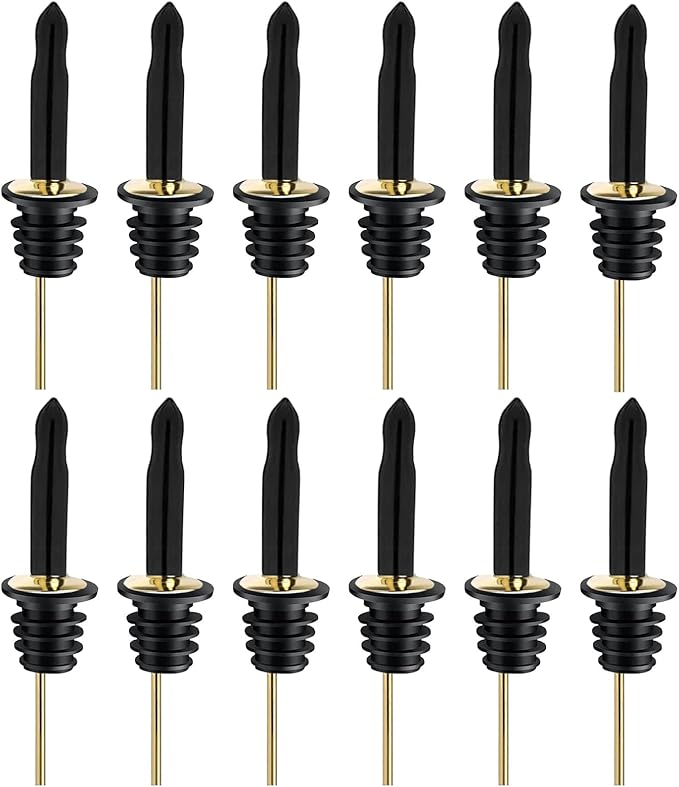 Pafusen 12 Pack Liquor Bottle Pourers, Liquor Pour Spout for Liquor Bottles, Stainless Steel Olive oil Dispenser Spout, Alcohol Pourer Spouts Dust Caps Long Covers, Gold