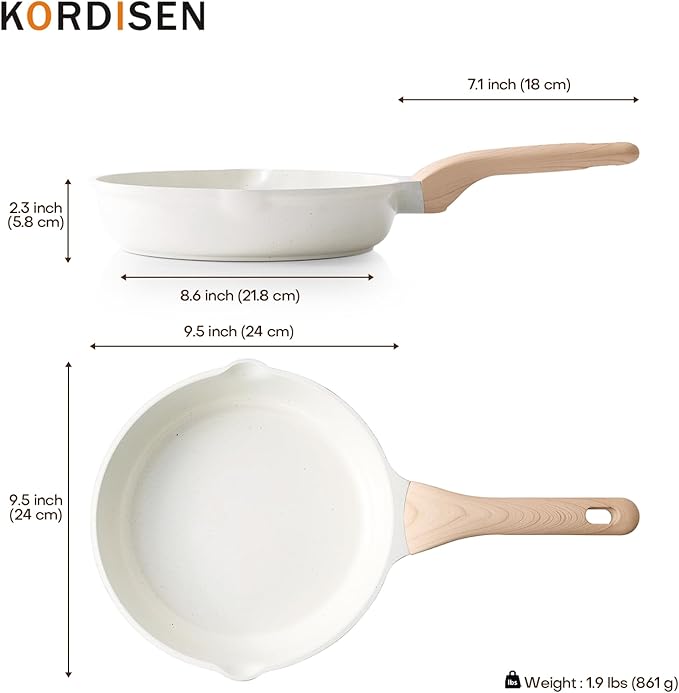 Kordisen Ceramic Non Stick Frying Pans Skillet, 9.5 Inch Ceramic Frying Pan Nonstick for Cooking Non Toxic, Healthy Induction Cookware, Heat Resistant Handle, PFOA & PFAS Free