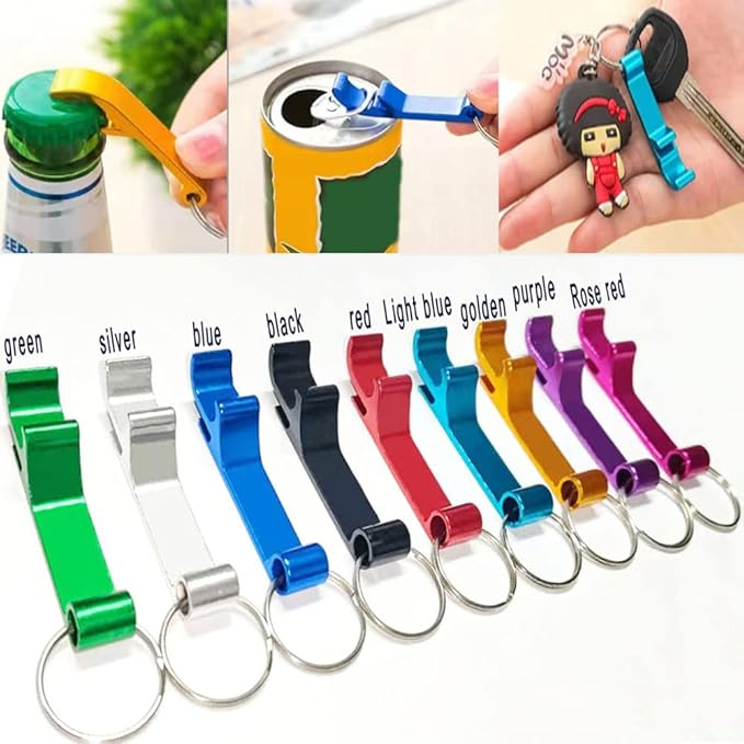 100 Pieces Colored Aluminum Bottle Opener,Soda Beverage Beer Bottle Opener Keychain,Bottle Openers Aluminum Beer Bottle Opener Claw Beverage Keychain Ring for Kitchen/Wedding/Bar/Party
