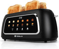 4 Slice Toaster with Touch Screen Control, 1.5" Wide Long Slots, 6 Browning Levels & 6 Bread Types, Digital Timer, Memory, Defrost, Reheat (BLACK)