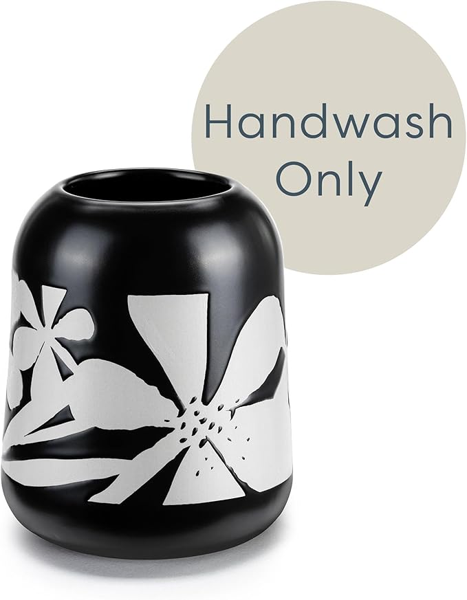 DEMDACO Bold Floral Medium Cork Lid Trendy Storage Black 4.5 x 6.5 Stoneware Canister Container
