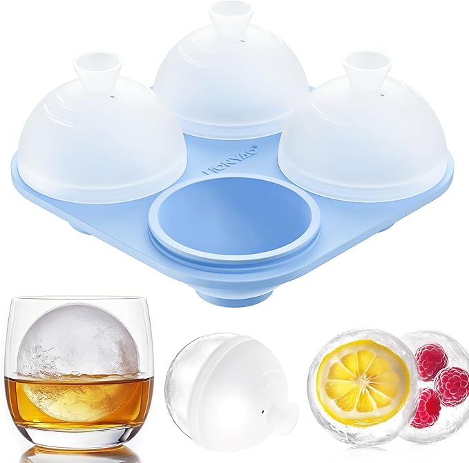 HONYAO Whiskey Ice Ball Mold, 4 x 2.4 Inch Large Ice Ball Maker Mold, Food Grade Silicone Round Ice Cube Mold - BPA Free, Easy to Fill & Release Sphere Ice Cube Tray for Cocktails Bourbon Rum - Blue