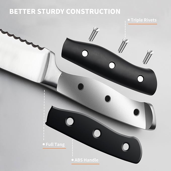 Alata 6-Piece Steak Knives Set with Block, 4.7 Inch with Serrated Edge Razor-Sharp Dinner Knives, Full-Tang Construction, Dishwasher Safe
