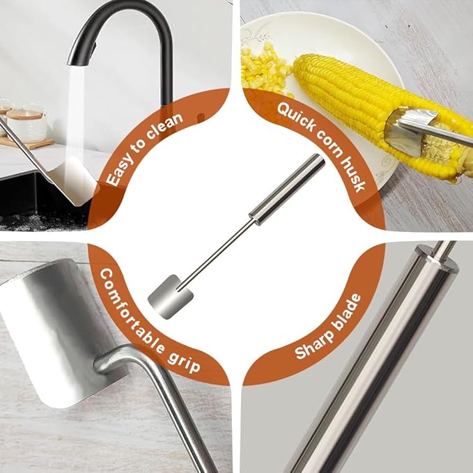Easy Clean Stainless Steel Corn Peeler - New Corn Stripper for Home Kitchen & Restaurant Chef