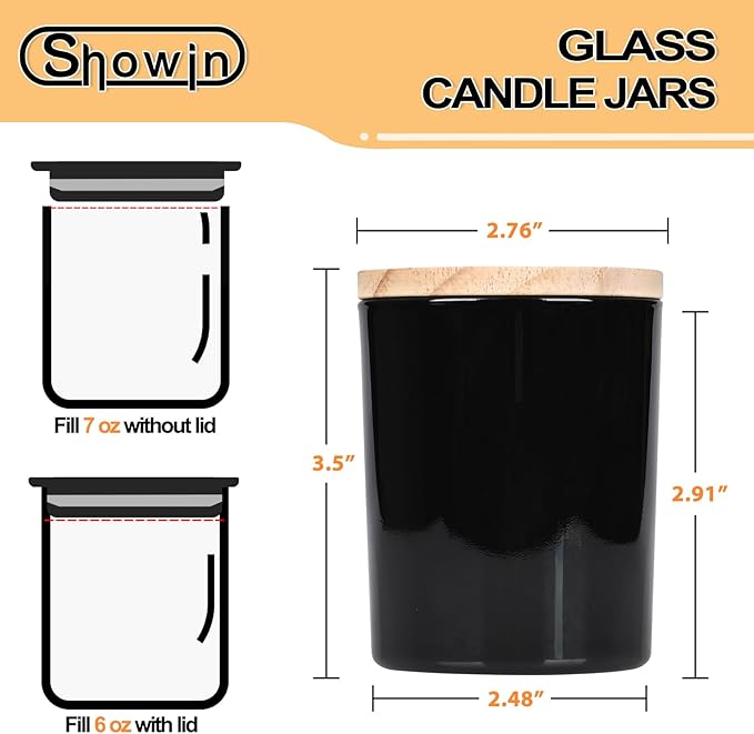 Thick Candle Jars for Making Candles 16 Pcs, 7 OZ Empty Jars with Wood Lids for Candle Making, Sample Container, Light Black