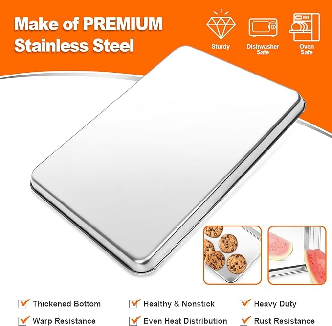 CEKEE Baking Sheet Set of 12, Stainless Steel 16 Inche Cookie Sheets for Baking, Baking Sheet Pan Toaster Oven Tray, Jelly Roll Pan, Warp Resistant & Heavy Duty, Size 16 x 12 x 1 Inches