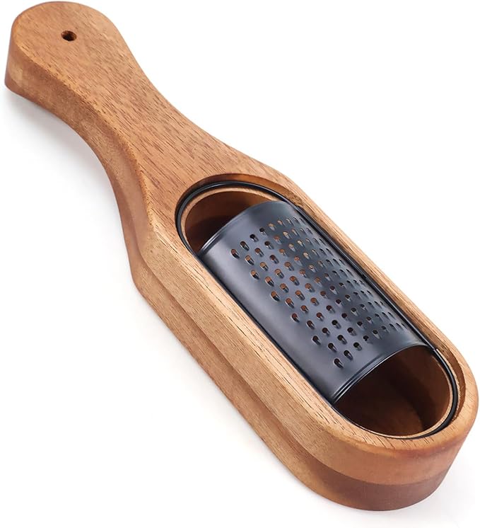 Box Cheese Grater With Container Stainless Steel Parmesan Cheese Grater With Wood Handle Shredder Zester Grater Box Kitchen Handheld Cheese Spoon Grater-Black Colour (With Handle)