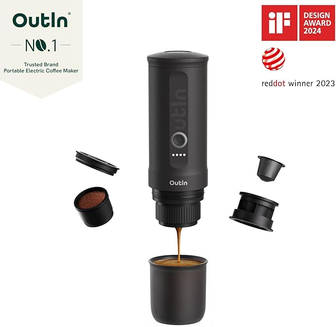 OutIn Nano Portable Electric Espresso Machine, Electric Coffee Grinder, Silicone Coffee Mat
