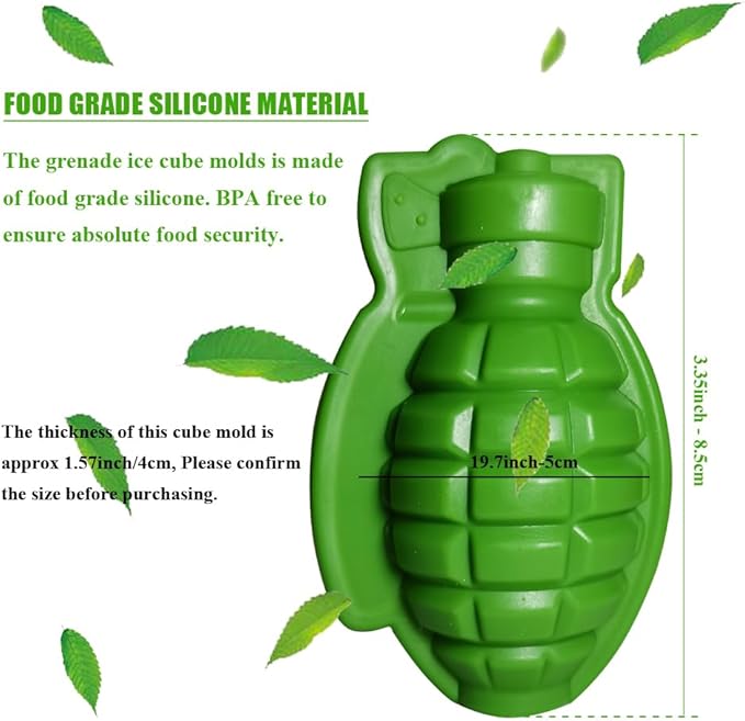 Grenade Ice Cube Mold Large 3D Chocolate Cake Mold Silicone Ice Maker for Whiskey Cocktail, Ideal for Baking