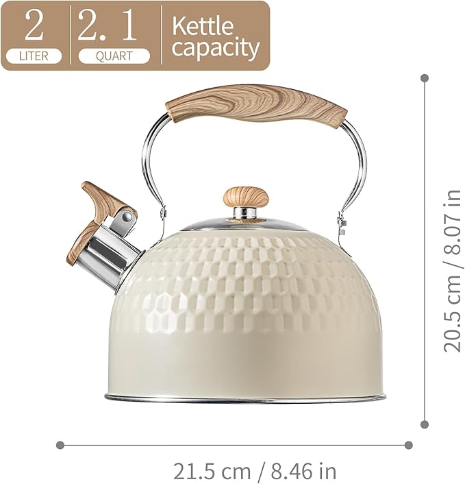 Stovetop Tea Kettle - 2.1 Quart Whistling Tea Pot for Stove Top, Premium Stainless Steel Teapot for All Stovetops | Elegant Design & Heat-Resistant Handle