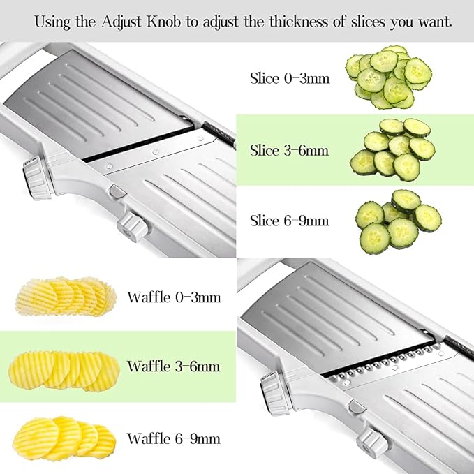 VEKAYA Mandoline Slicer for Kitchen, Stainless Steel Professional Vegetable Slicer with Adjustable Thickness, Safety Gloves & Food Holder, Easy to Clean, Ideal for Potatoes, Onions, Cucumbers